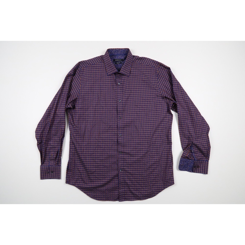 Bugatchi Mens Large Navy Paisley Cuff Classic Fit Long Sleeve Button Front Shirt